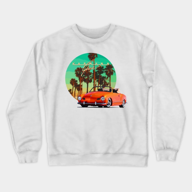 Karmann Ghia sunset palm trees Crewneck Sweatshirt by CamcoGraphics